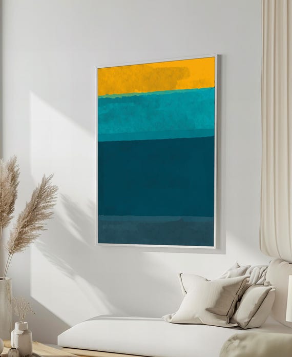 Bold Mark Rothko Painting In Yellow And Teal Green Striking Abstract Art Gift For Modern Interiors