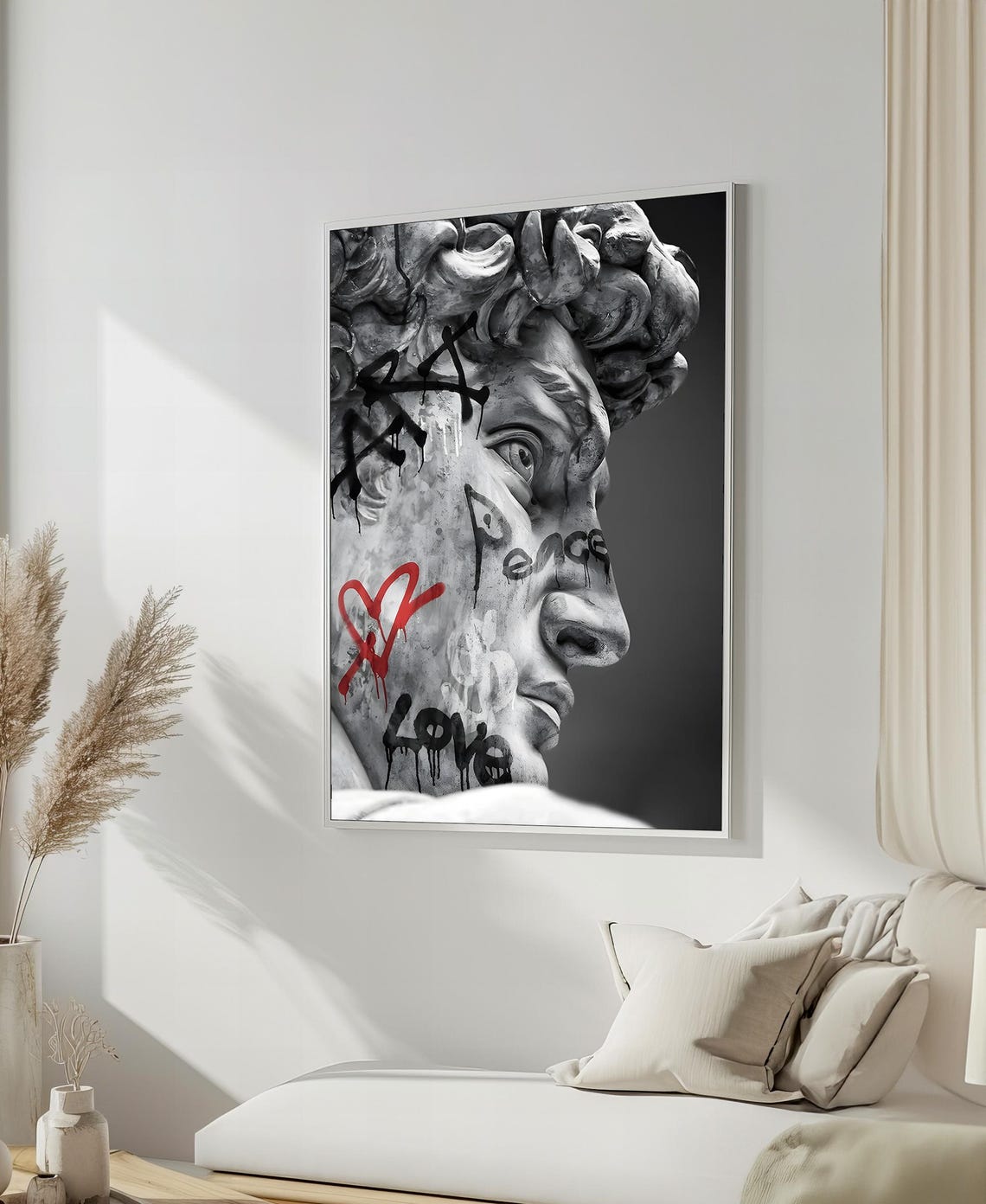 Graffiti On David Classic Sculpture Meets Urban Street Art Bold Contemporary Wall Decor