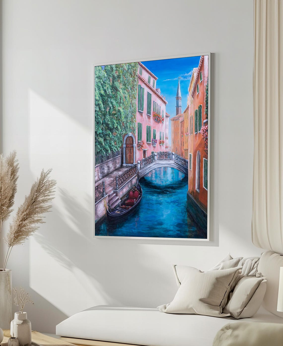 Charming Venetian Canal Gondola Romantic Pink Building Poster