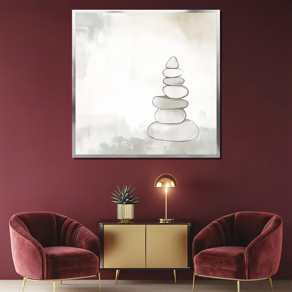 Minimalist Stacked Zen Stones Cairn Neutral Boho Balance Poster - Image 2