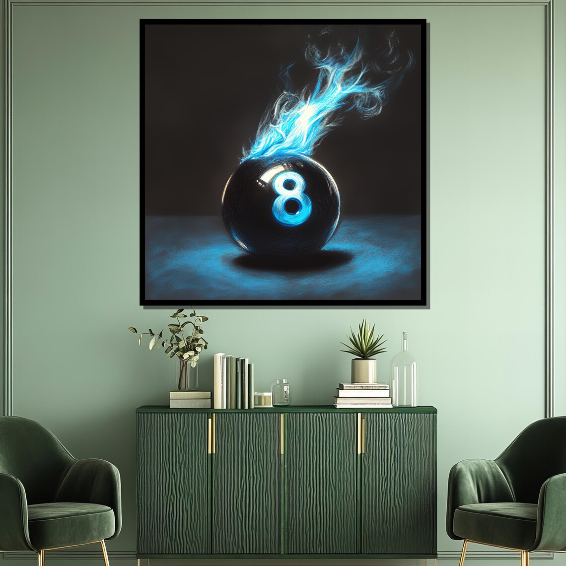 Flaming 8 Ball With Blue Fire Billiards Game Room Art Poster - Image 3