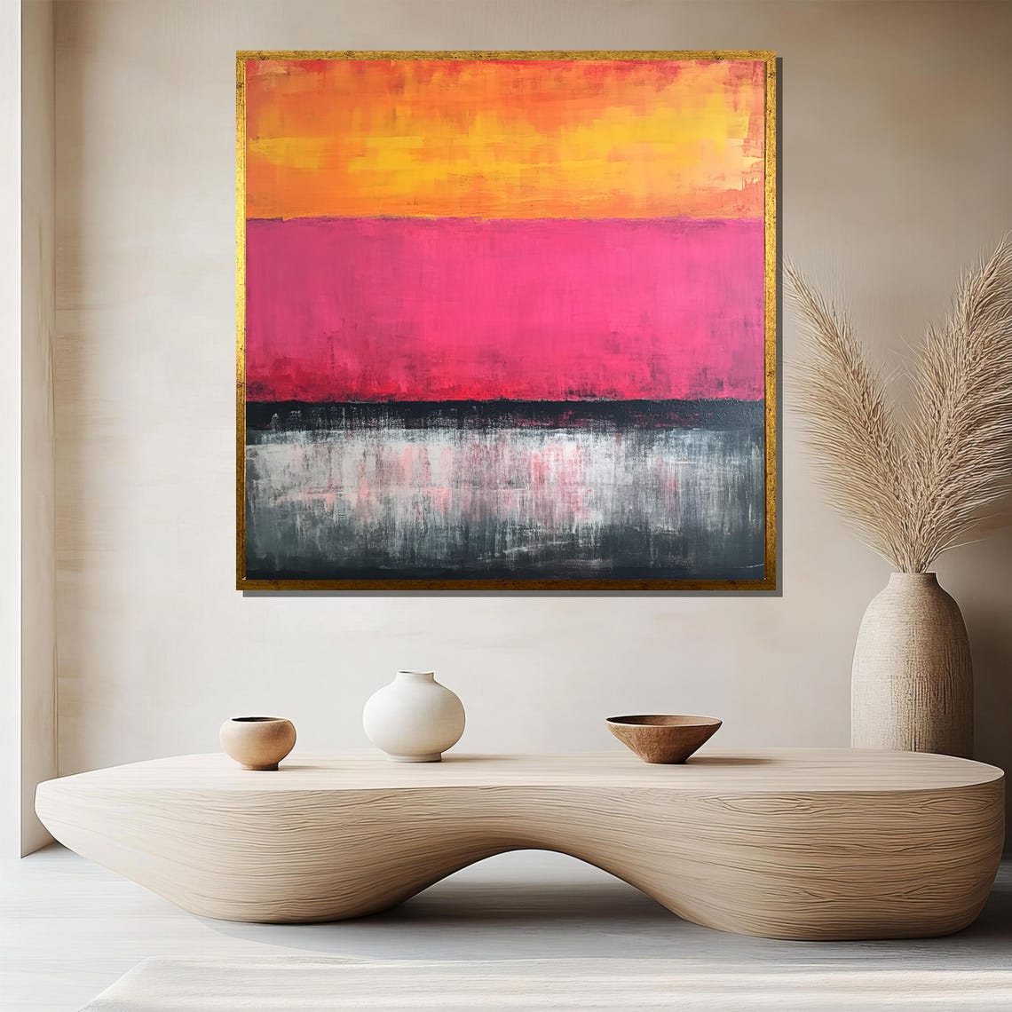 Rothko Style Orange Pink Gray Bands Color Block Abstract Art Poster