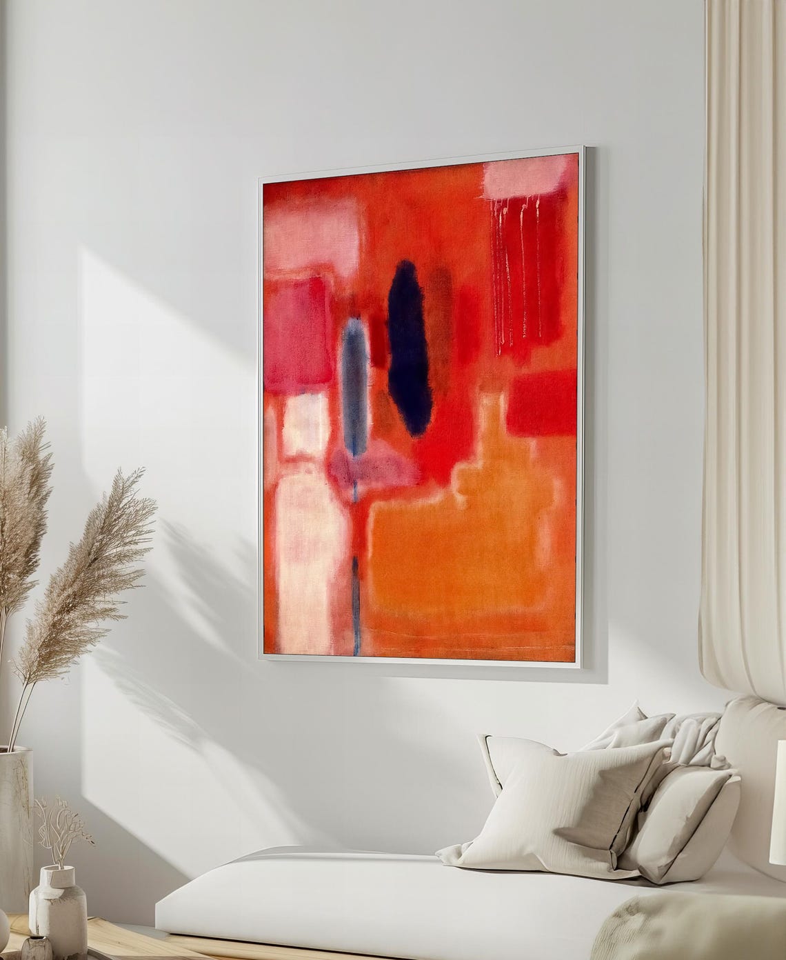 Dynamic Red Orange Abstract With Dark Blue Shapes Art Poster