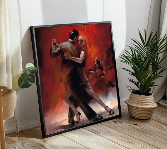 Intimate Tango With Guitarist Romantic Painting For Dance Enthusiasts And Passionate Gift