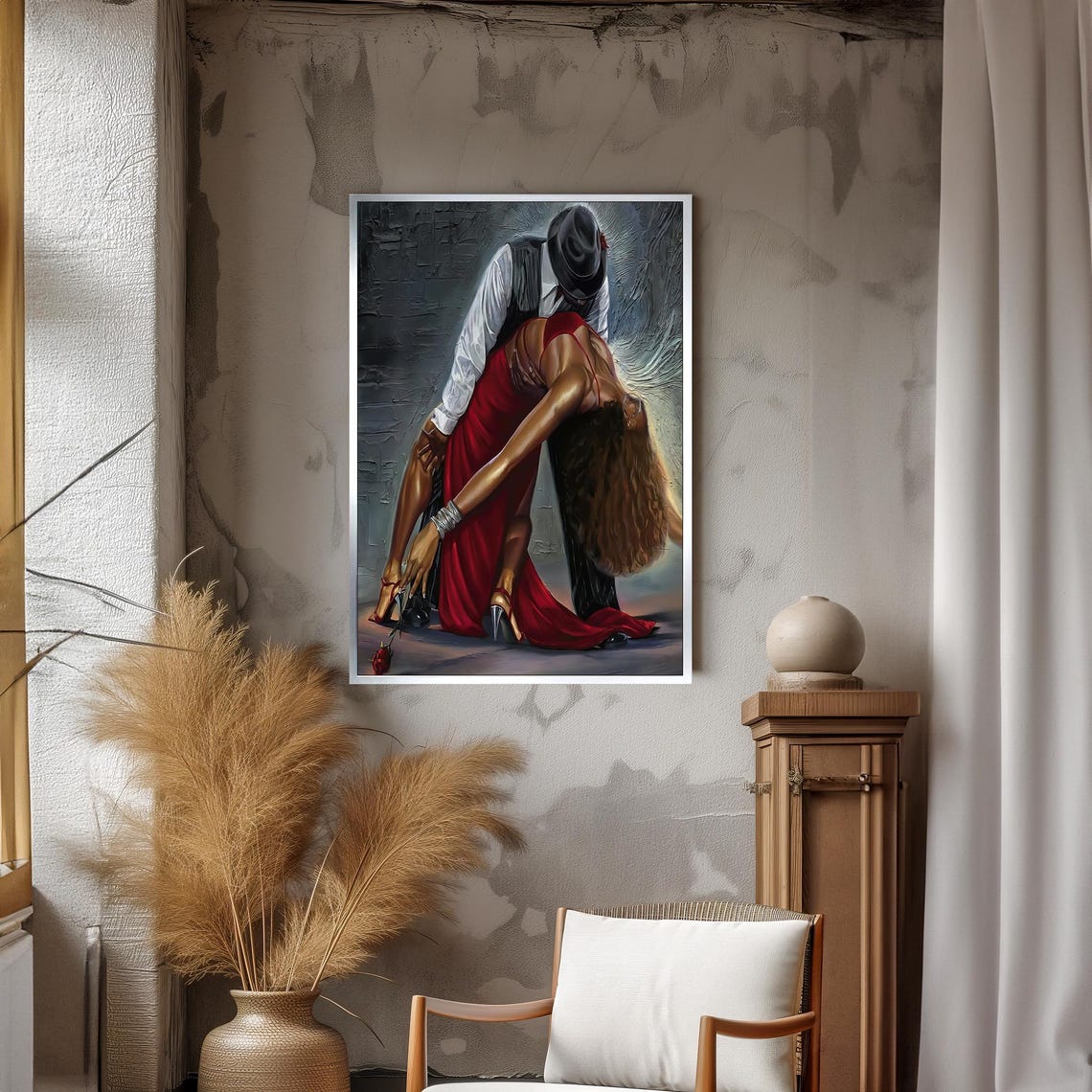 Passionate Tango Dance Painting Romantic Couple In Red Dress Perfect Artistic Gift For Dance Lovers And Home Decor - Image 3
