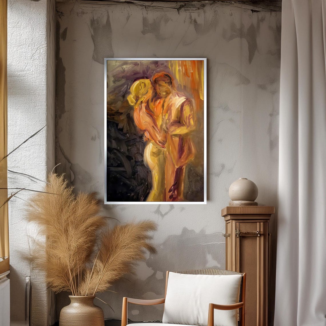Impressionistic Lovers Golden Intimate Embrace Romantic Poster - Image 3