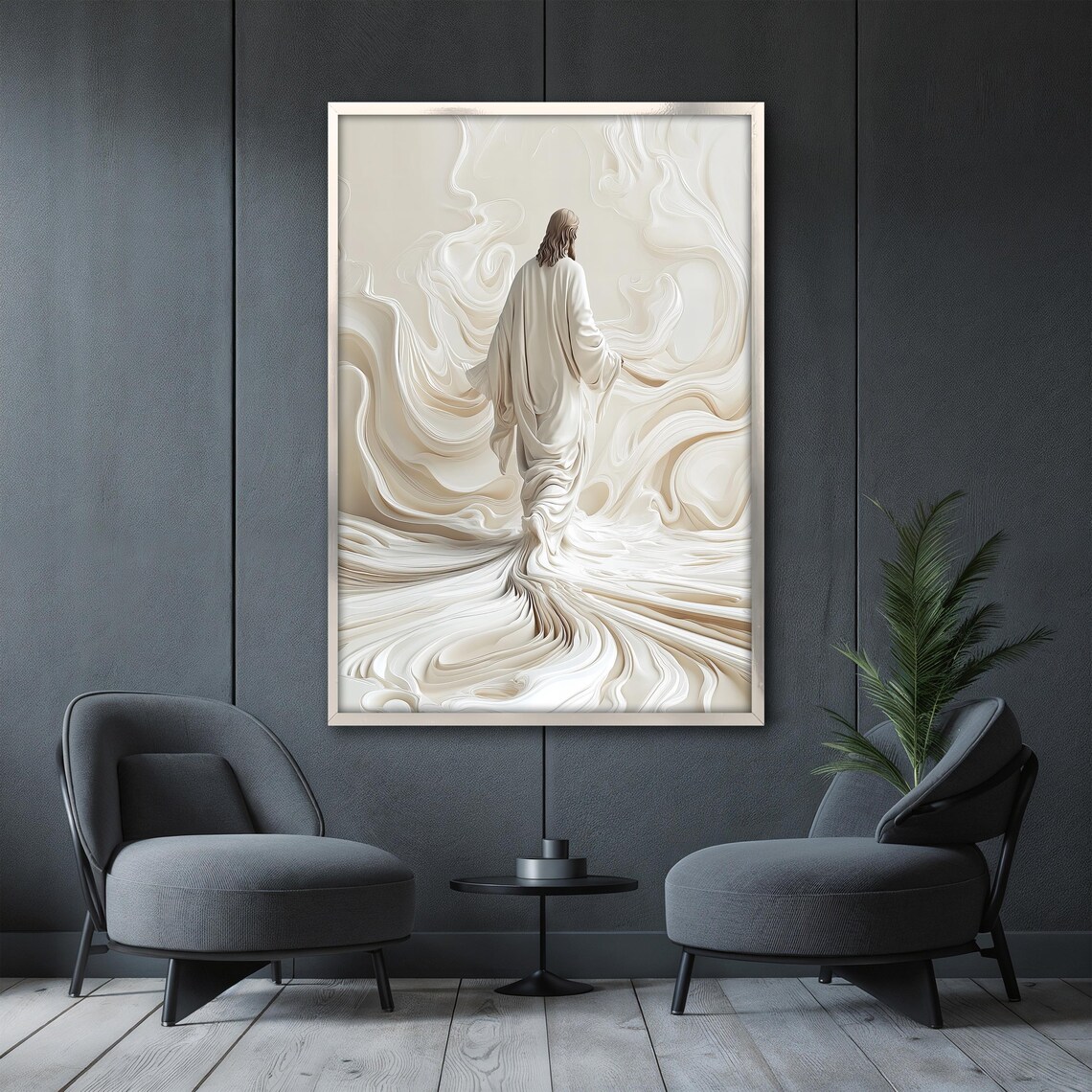 Abstract Jesus Figure Dissolving into Swirling Divine White Light Poster - Image 3