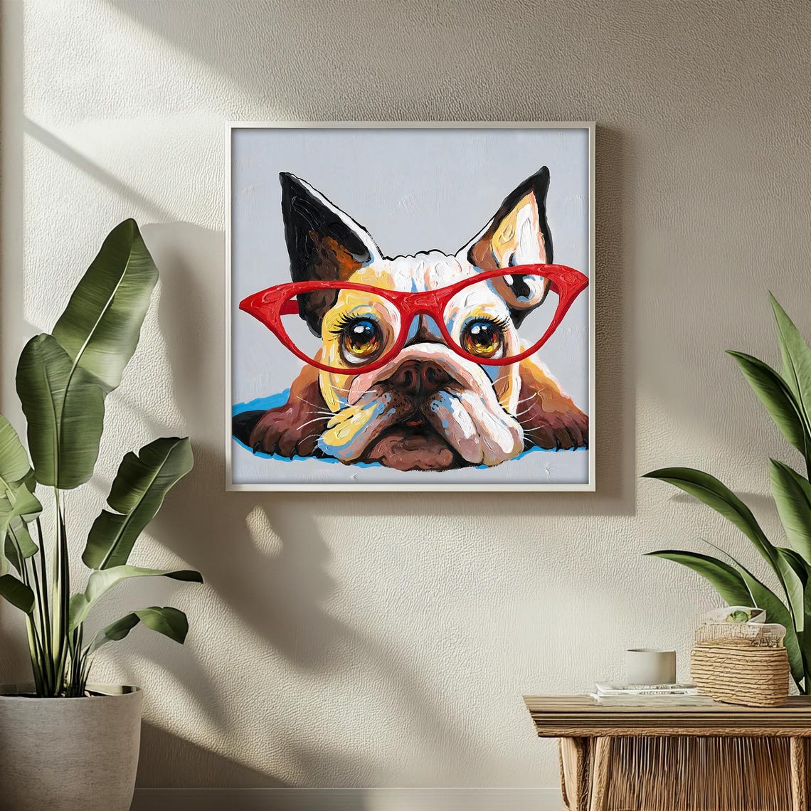 Funny Bulldog Puppy Wearing Red Glasses Cute Pet Humor Poster - Image 2