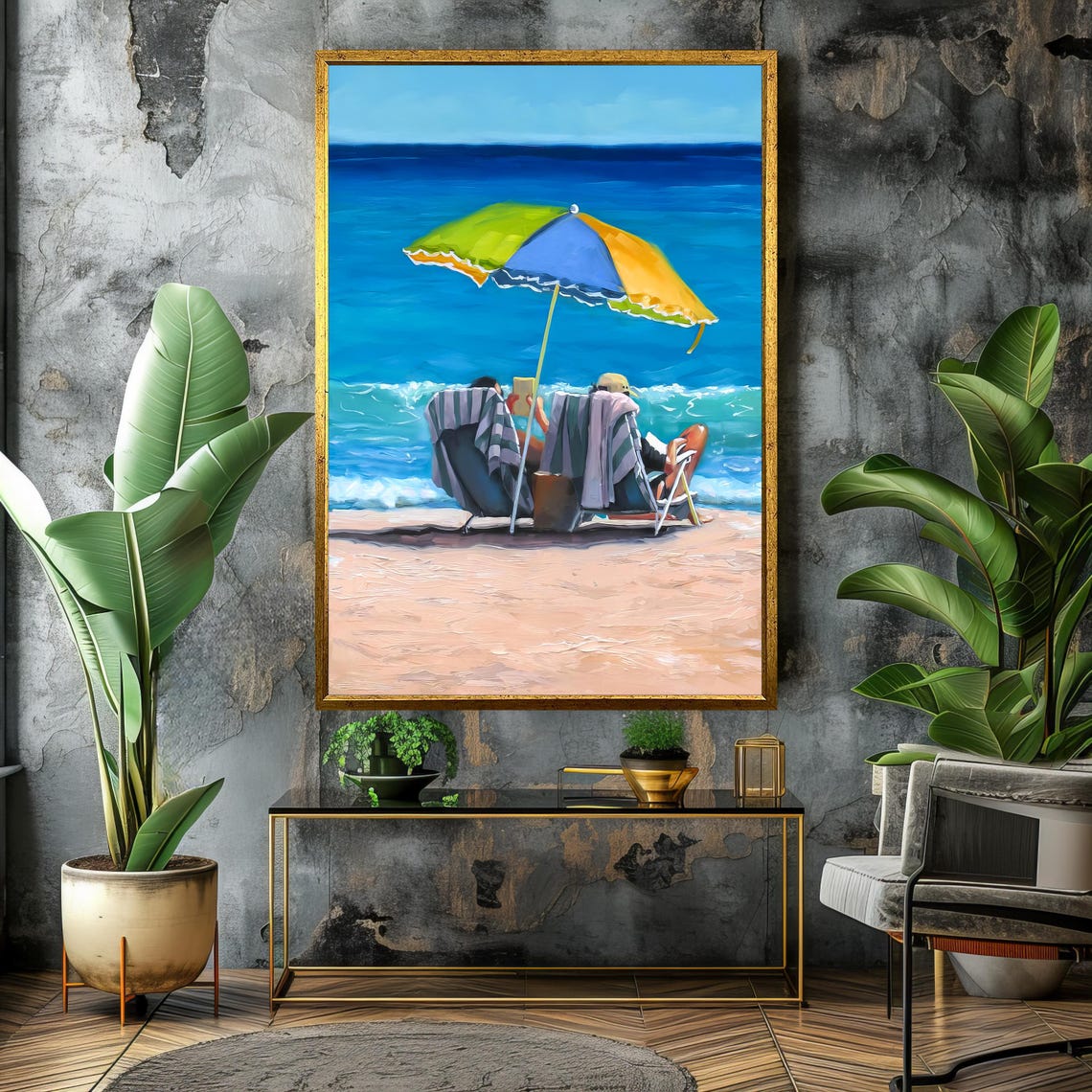 Relaxing Beach Day Couple Reading Under A Colorful Umbrella Poster - Image 4