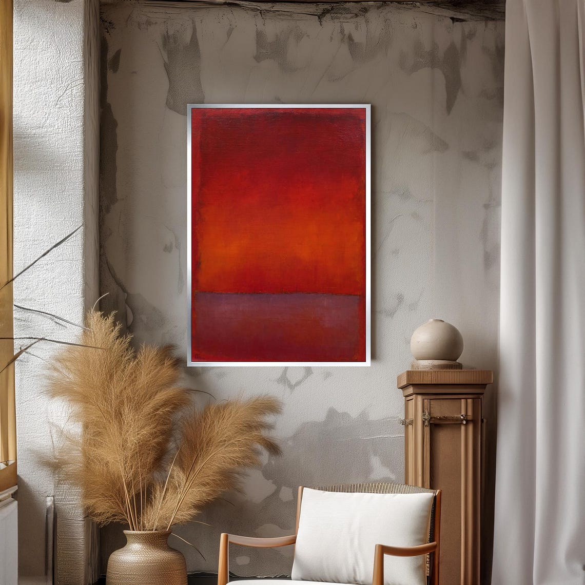 Deep Red Orange Bands Abstract Color-Field Modern Art Poster - Image 3