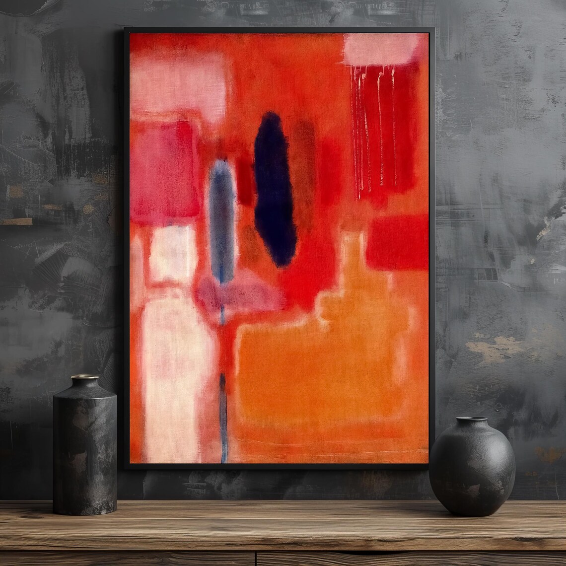 Dynamic Abstract Painting With Rich Red And Orange Hues Mark Rothko Art For Modern Home Decor Unique Gift Idea - Image 2