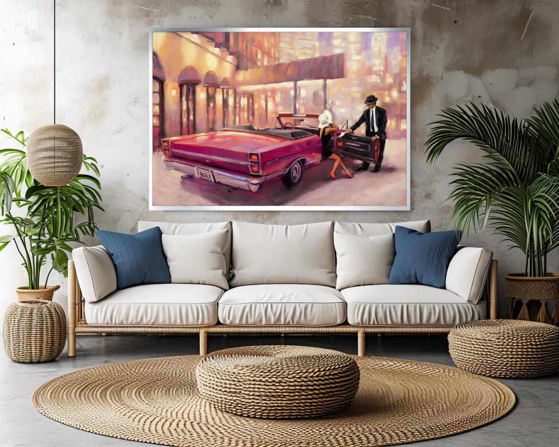 Romantic Night Out Classic Red Convertible and Couple Art Poster - Image 3