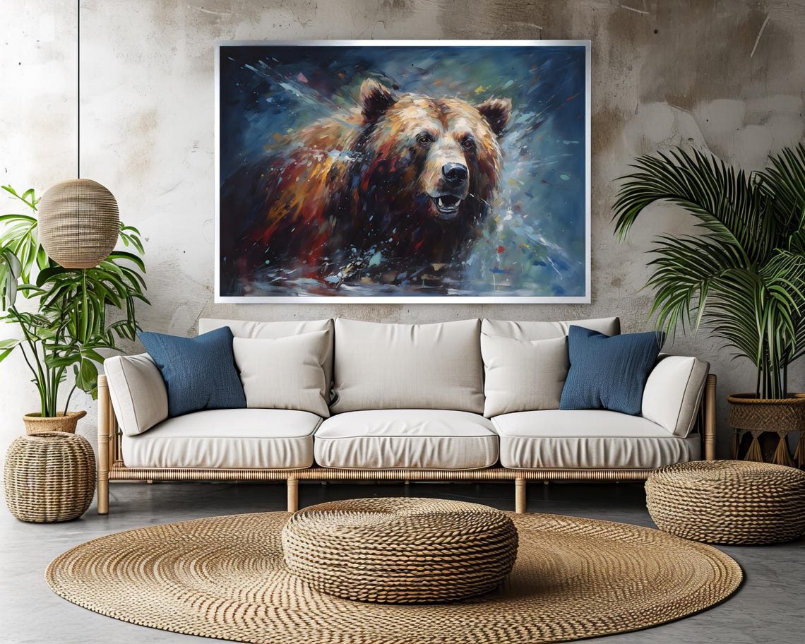Grizzly Bear Portrait Colorful Expressive Wildlife Painting Poster - Image 3