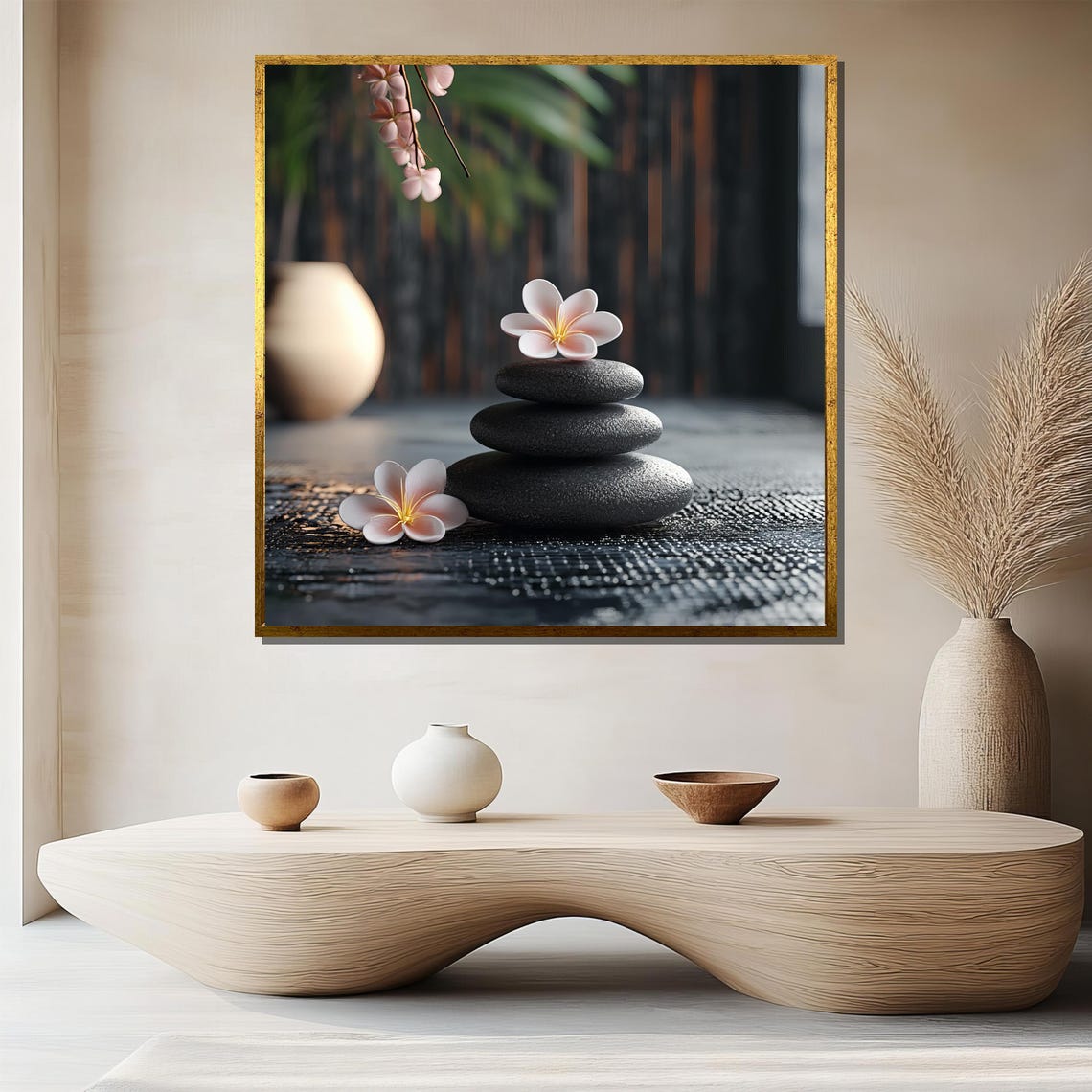 Zen Stacked Black Stones With Plumeria Spa Calm Decor Poster