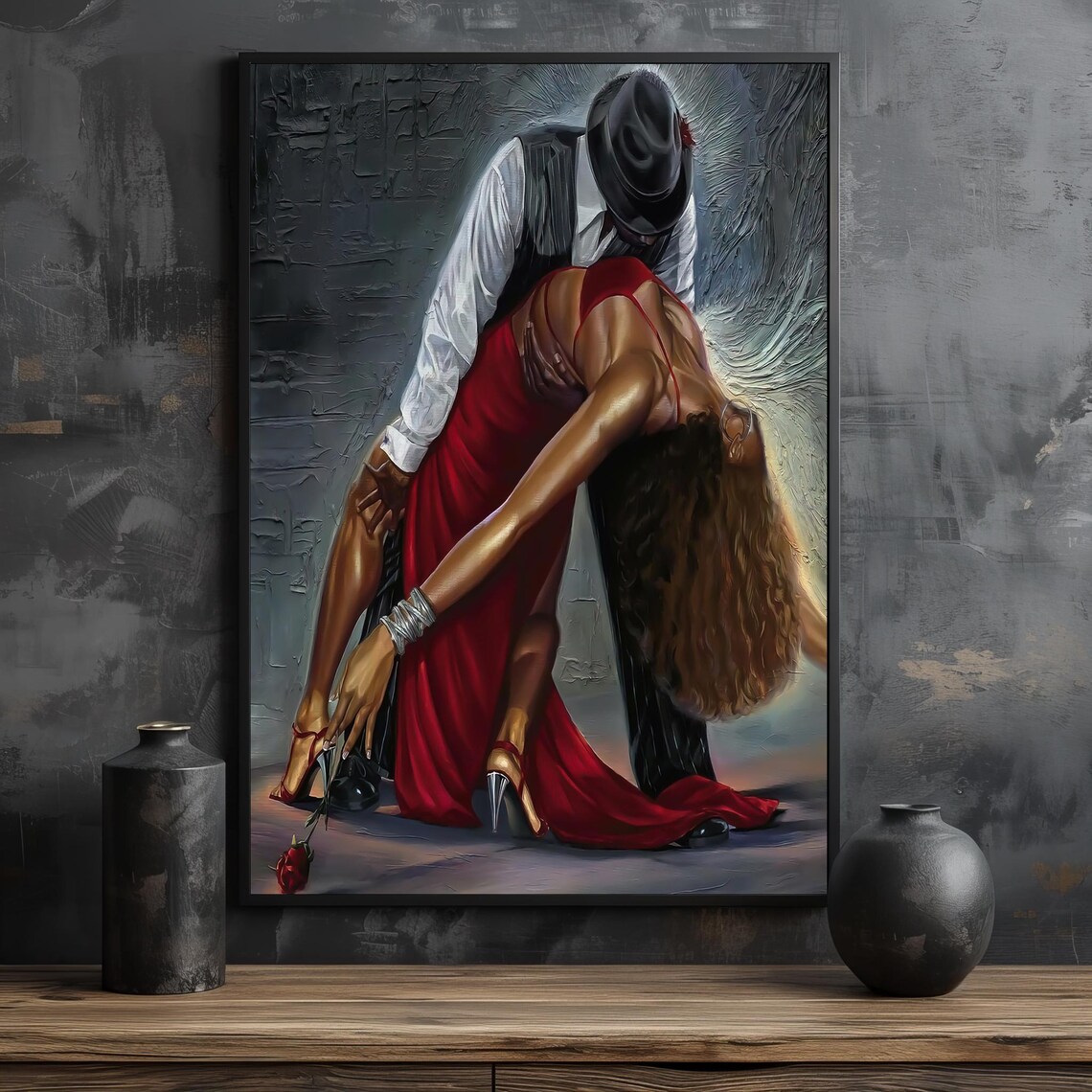 Passionate Tango Dance Couple in Red Dress Painting Poster For Dance Lovers - Image 2