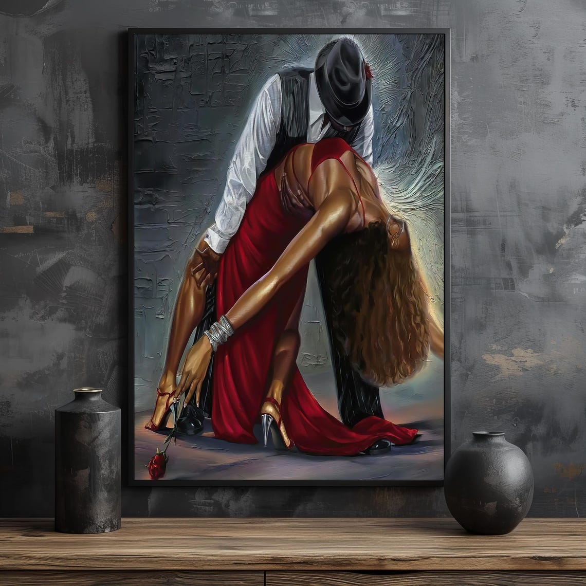 Passionate Tango Dance Painting Romantic Couple In Red Dress Perfect Artistic Gift For Dance Lovers And Home Decor - Image 2