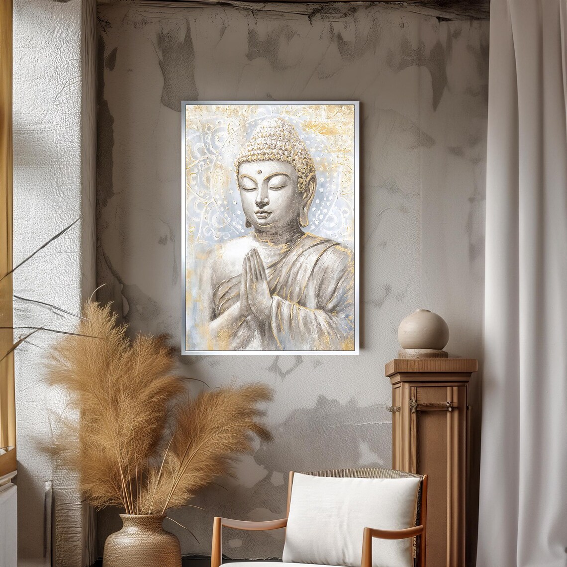 Golden Praying Buddha Serene Zen Spiritual Meditation Poster - Image 3