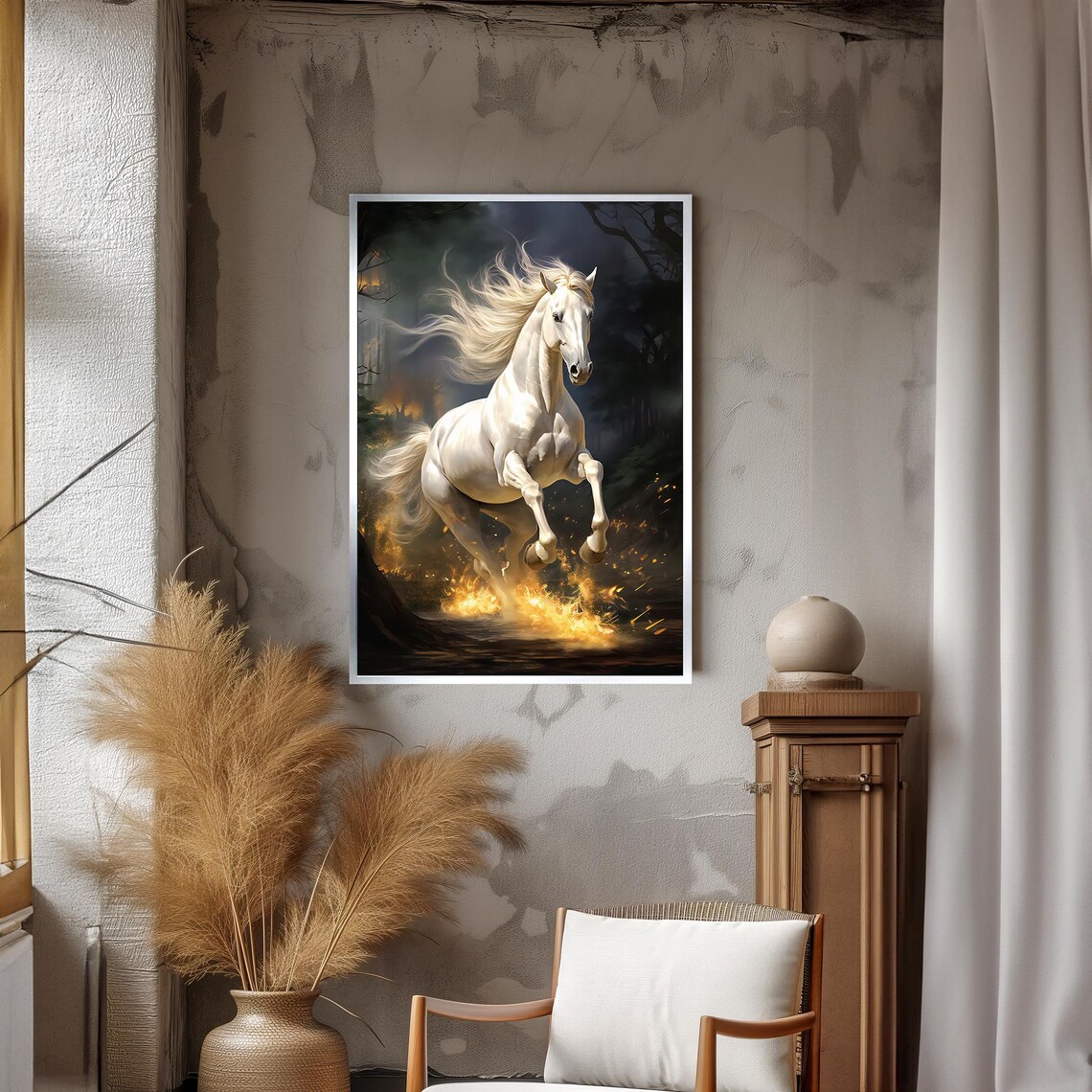 Fiery White Stallion, Dynamic Horse Portrait - Image 3