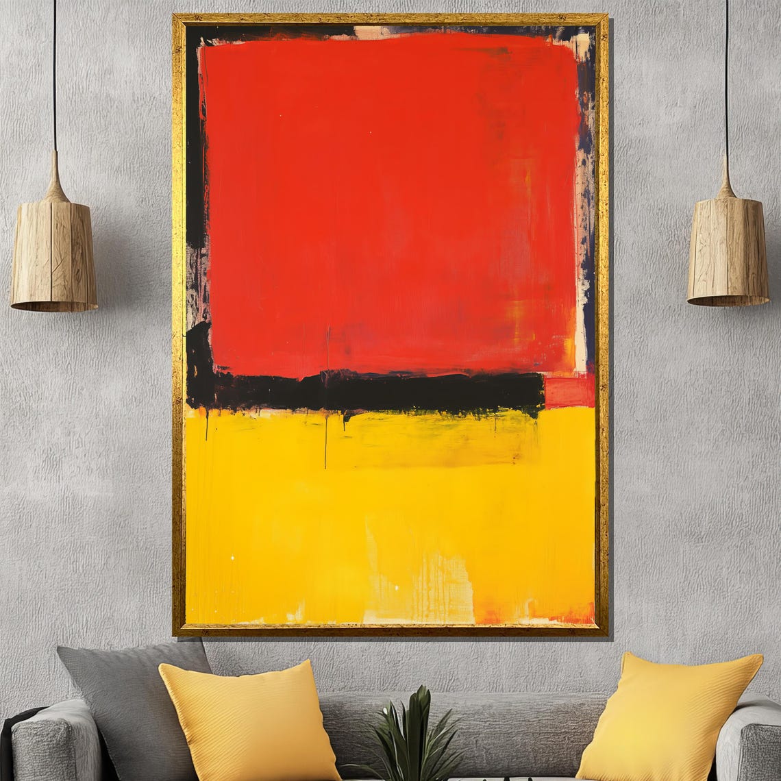 Red and Yellow Color Field Abstract Block Painting Style Poster