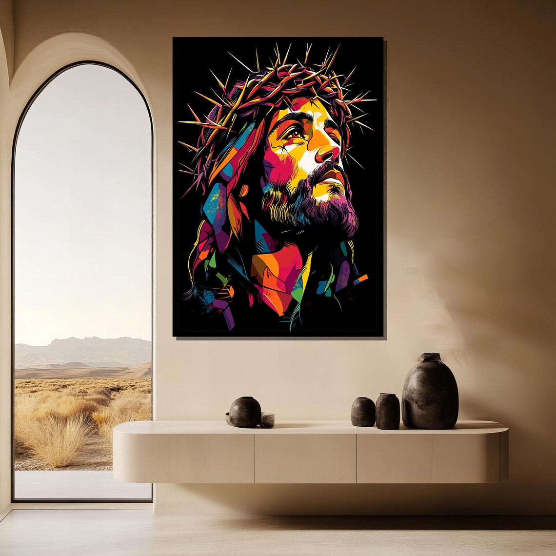 Vibrant Pop Art Jesus Crown Of Thorns Colorful Religious Poster - Image 3