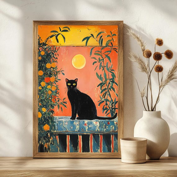 Henri Matisse Cat Print Open Window Poster Black Art Floral Funny Gift Home Decor