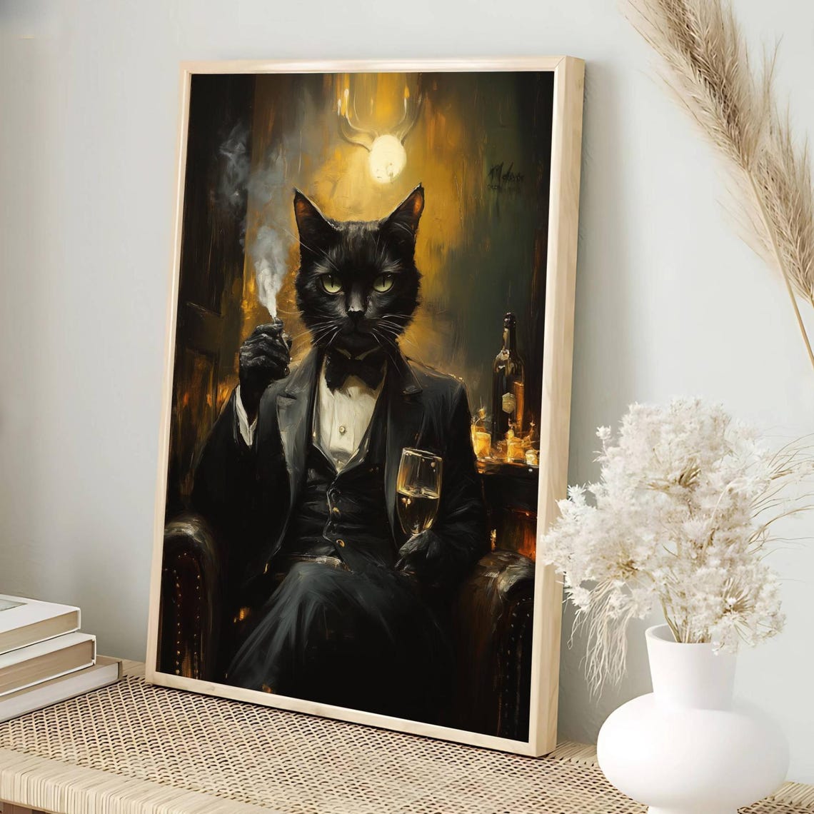 Dapper Black Cat Tuxedo Cigar Champagne Vintage Art Deco Poster - Image 2