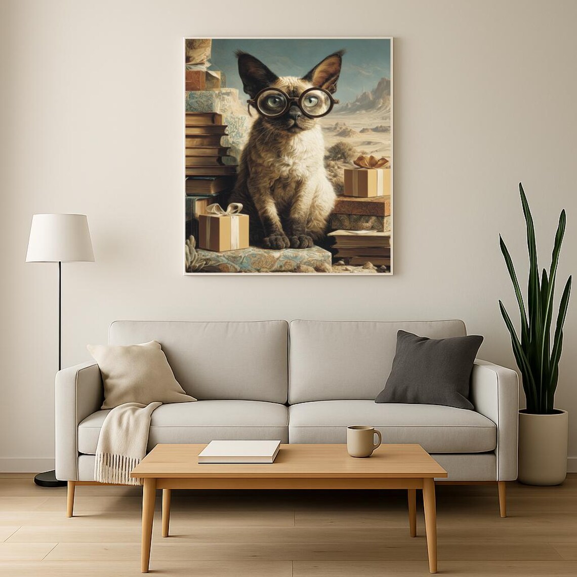 Surreal Dali Style Siamese Cat Glasses Desert Dream Books Poster - Image 3