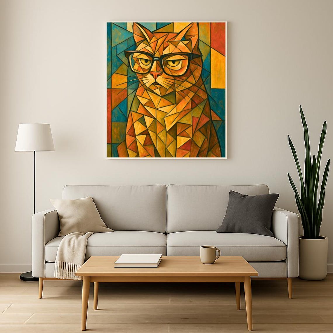 Cubist Orange Cat With Glasses Geometric Picasso Style Poster - Image 4