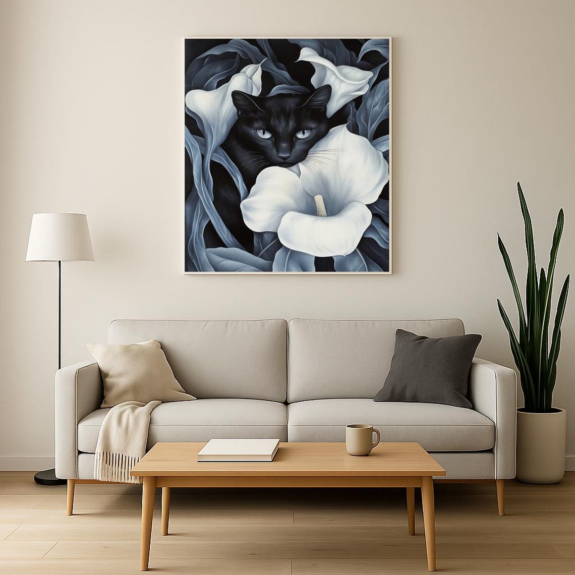 Black Cat Among White Calla Lilies Georgia OKeeffe Art Poster - Image 3
