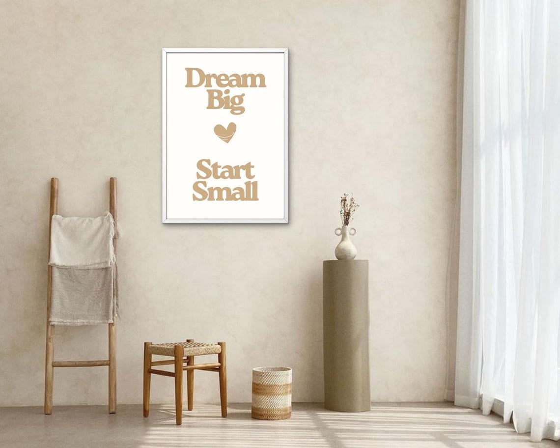 Dream Big Start Small Beige Retro Heart Motivational Quote Poster - Image 2