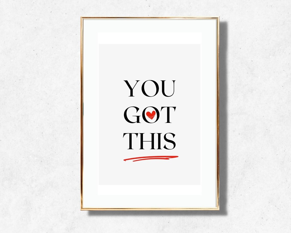 You Got This Encouraging Quote Black Serif Red Heart Art Poster - Image 2