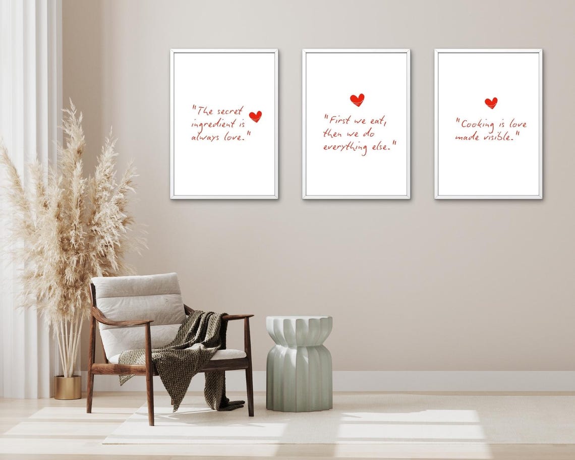 The Secret Ingredient Is Always Love Red Script Kitchen Quote Poster - Image 3