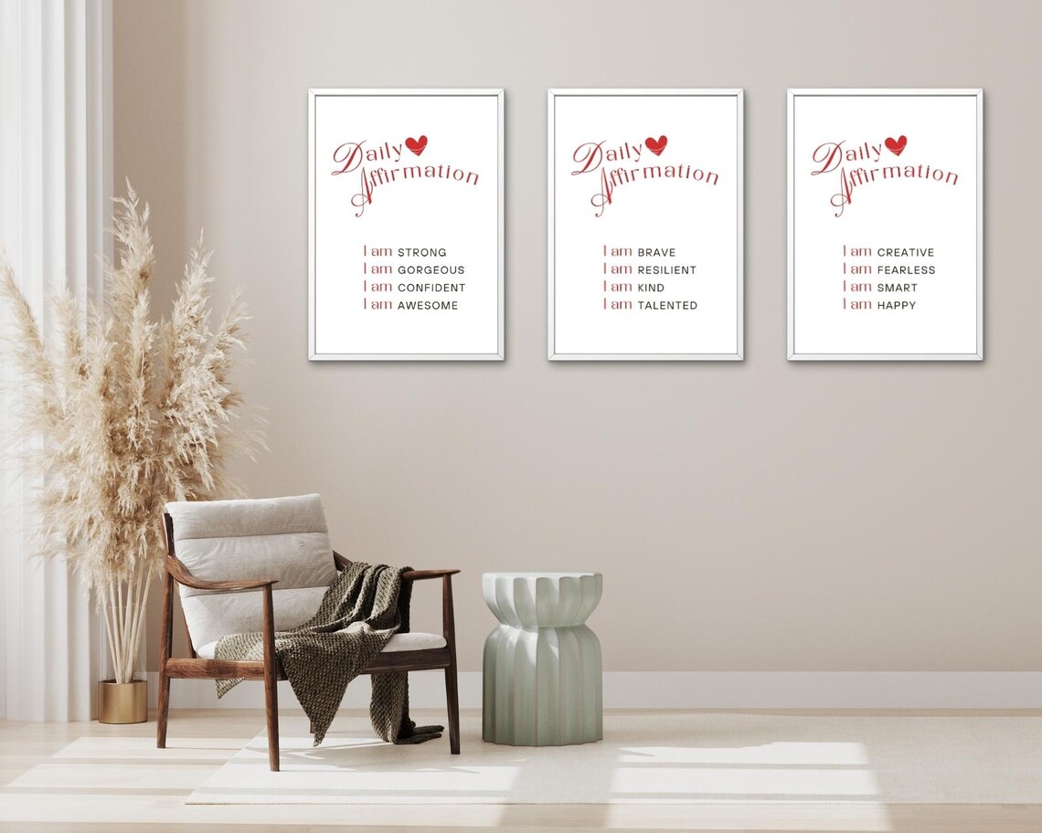 Daily Affirmation Set of 3 I Am Strong Brave Kind Positive Quote Poster - Image 2