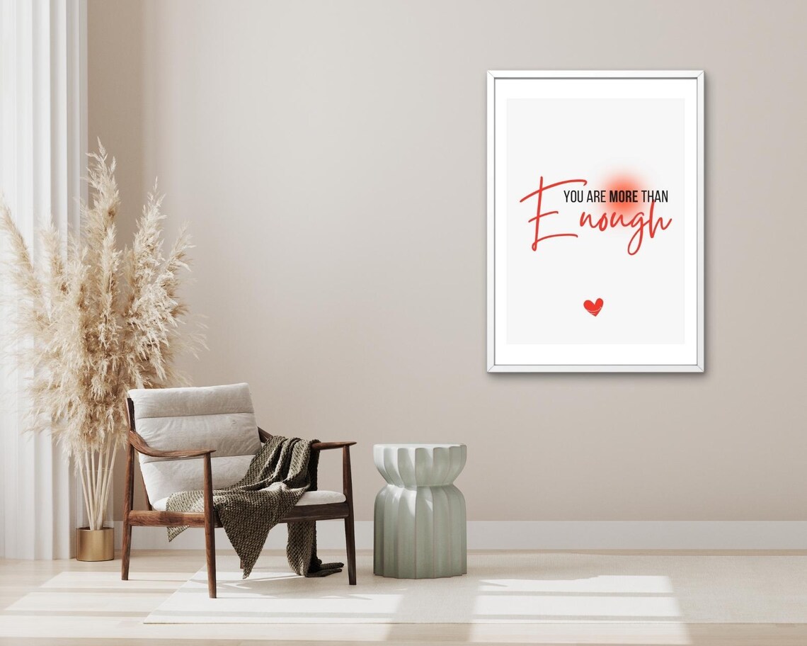 You Are More Than Enough Red Script Daily Affirmation Typography Poster - Image 3