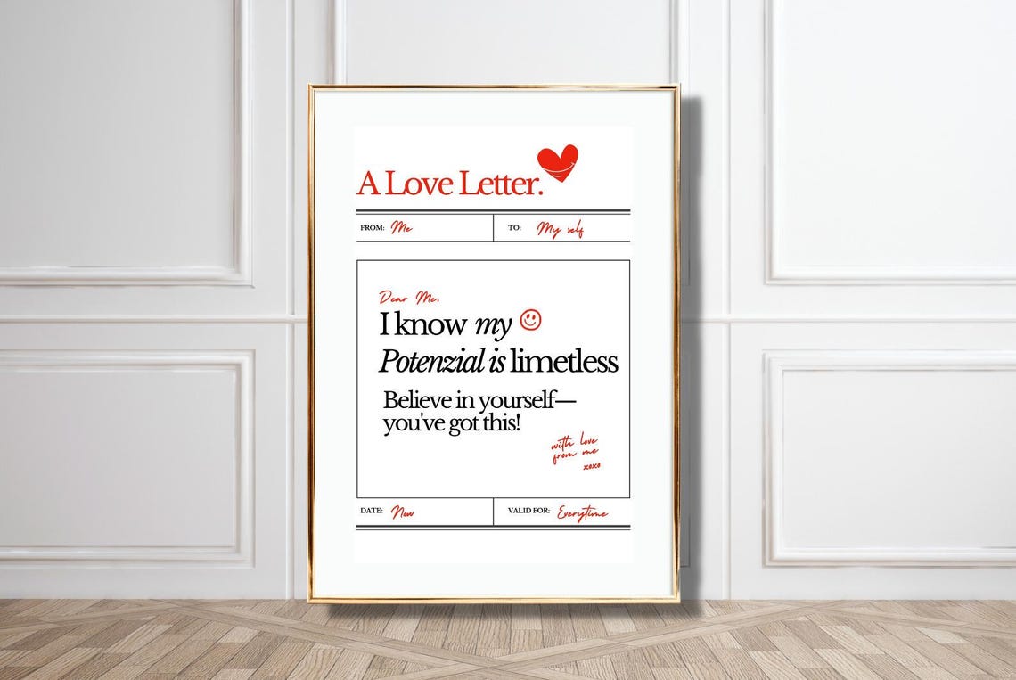 A Love Letter To Myself Affirmation Style Self Love Red Heart Poster