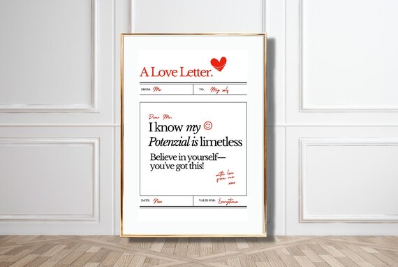 A Love Letter To Myself Affirmation Style Self Love Red Heart Poster