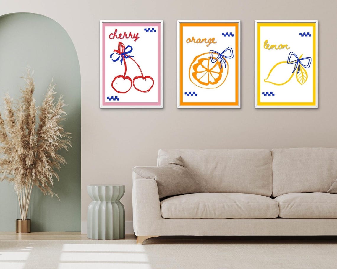 Fruity Poster Bundle Minimalist Cherry Orange Lemon Wall Art Modern Fruit Decoration Kitchen Wall Decor - Image 4