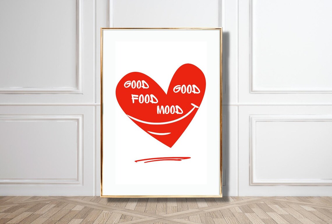 Good Food Good Mood Red Heart Smile Minimalist Kitchen Poster - Image 5