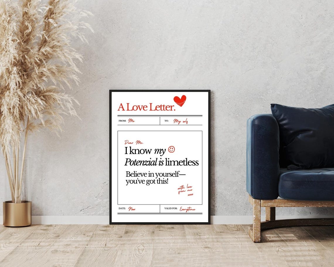 A Love Letter To Myself Affirmation Style Self Love Red Heart Poster - Image 5