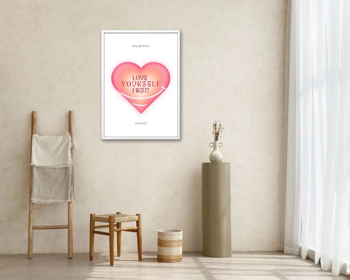 Love Yourself First Daily Affirmation Pink Heart Self Care Poster - Image 2