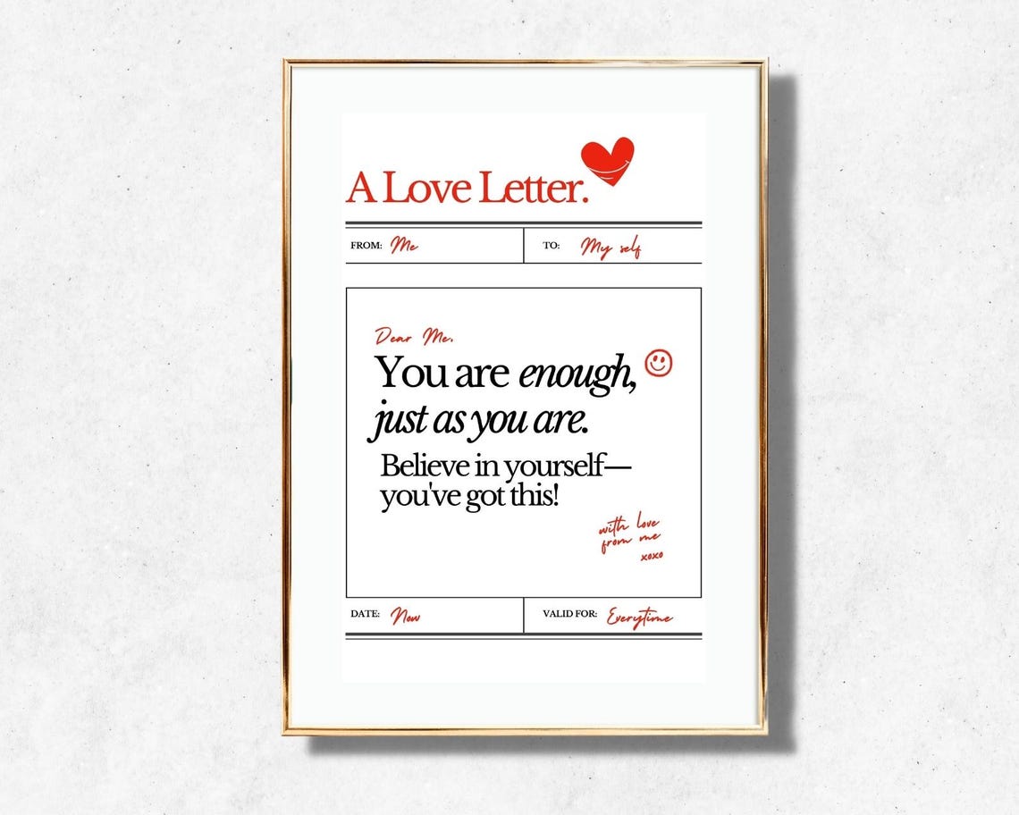 A Love Letter To Myself You Are Enough Affirmation Red Heart Poster - Image 4