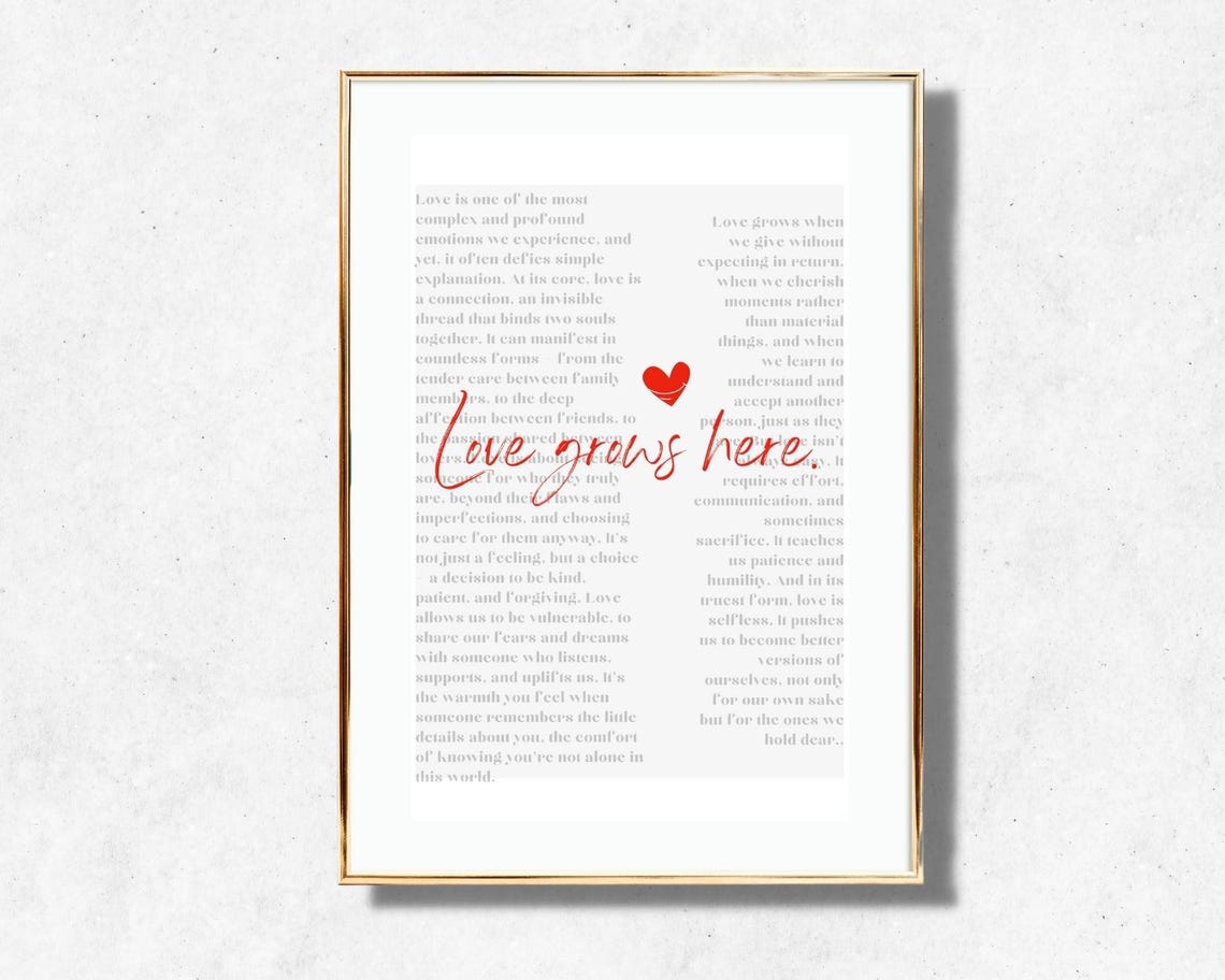 Love Grows Here Romantic Quote Heart Minimalist Typography Wall Poster - Image 2