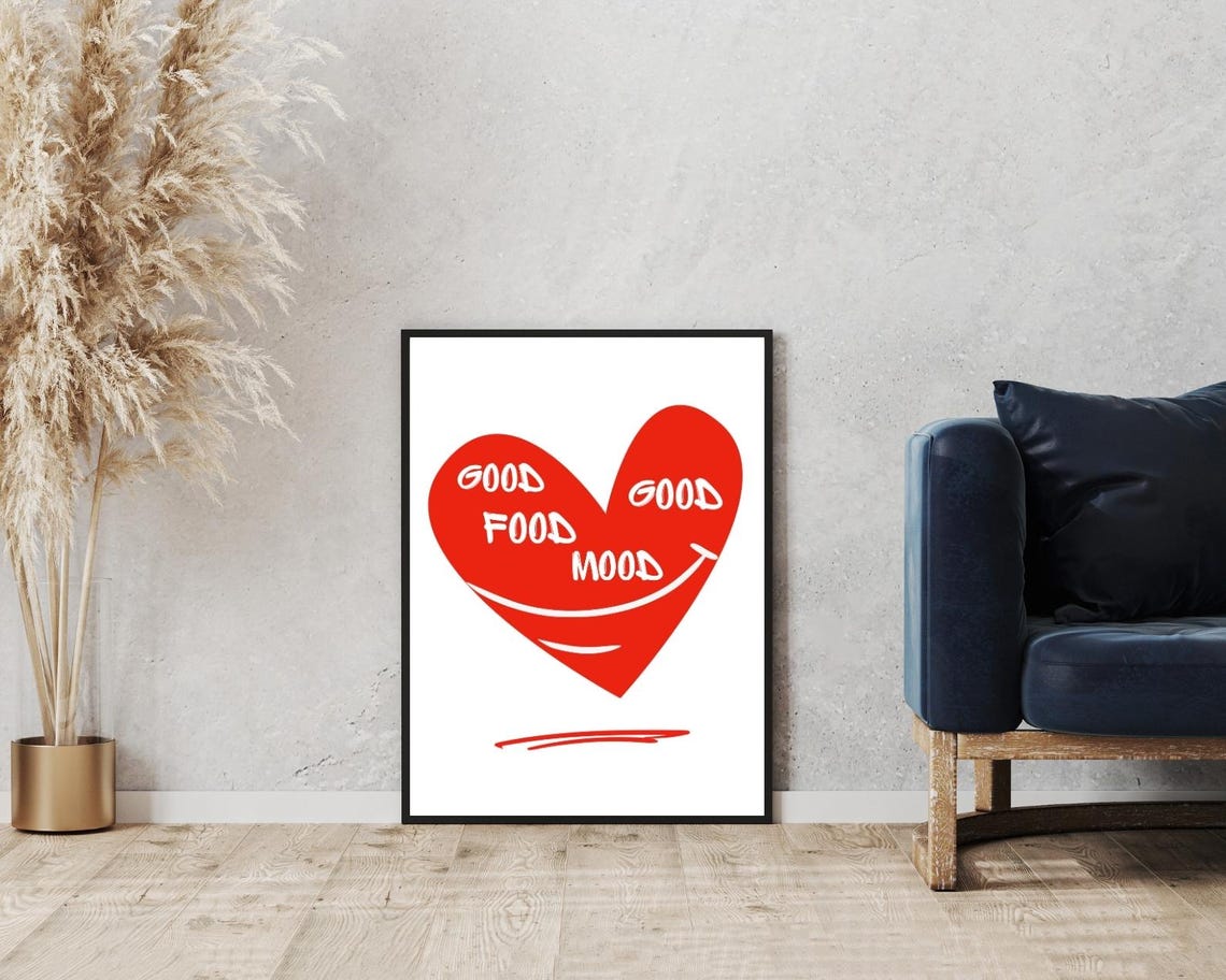 Good Food Good Mood Red Heart Smile Minimalist Kitchen Poster - Image 4