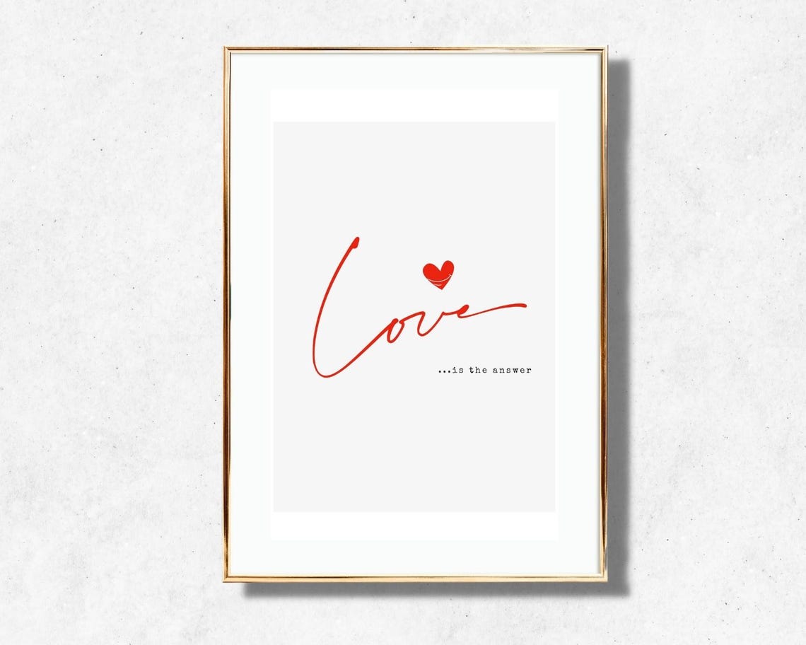Love Is The Answer Red Script Quote Heart Accent Home Poster - Image 2