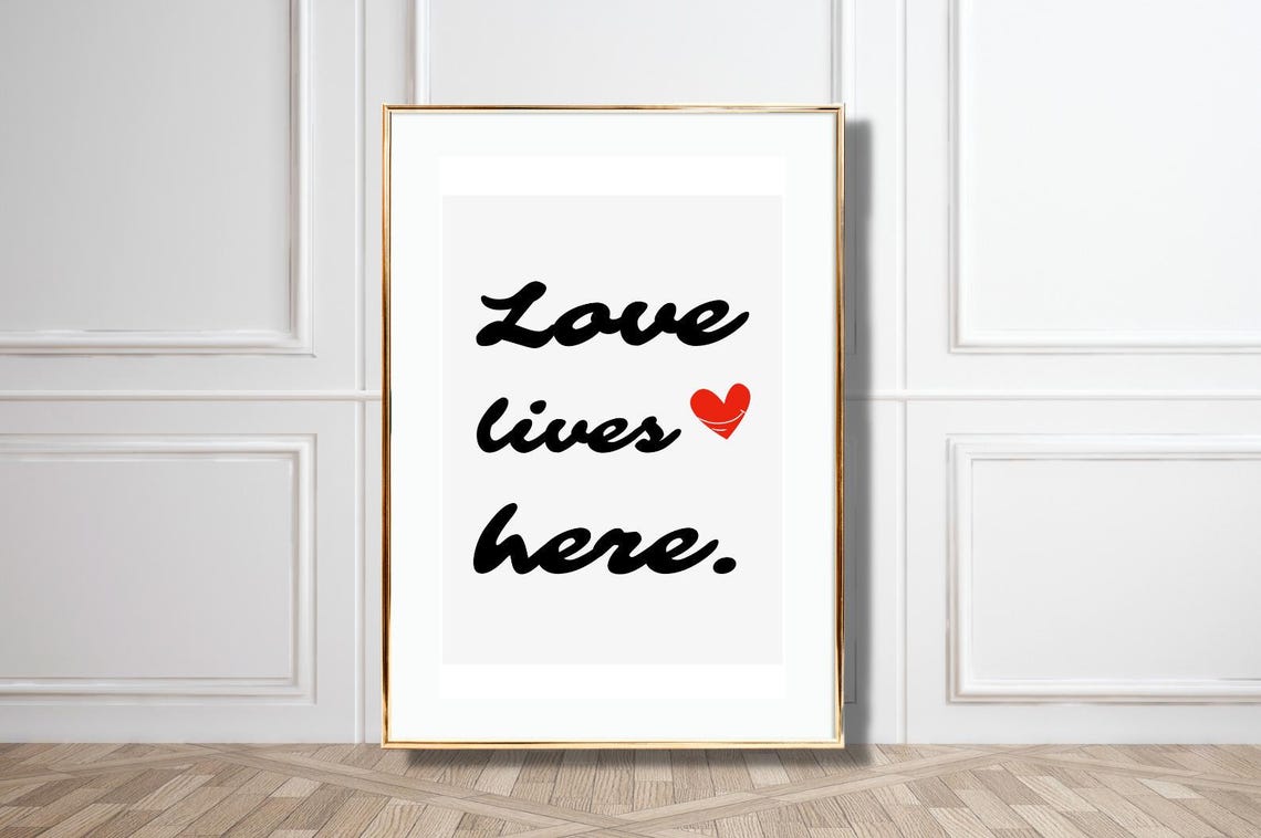 Love Lives Here Quote Script Typography Heart Warm Minimalist Poster