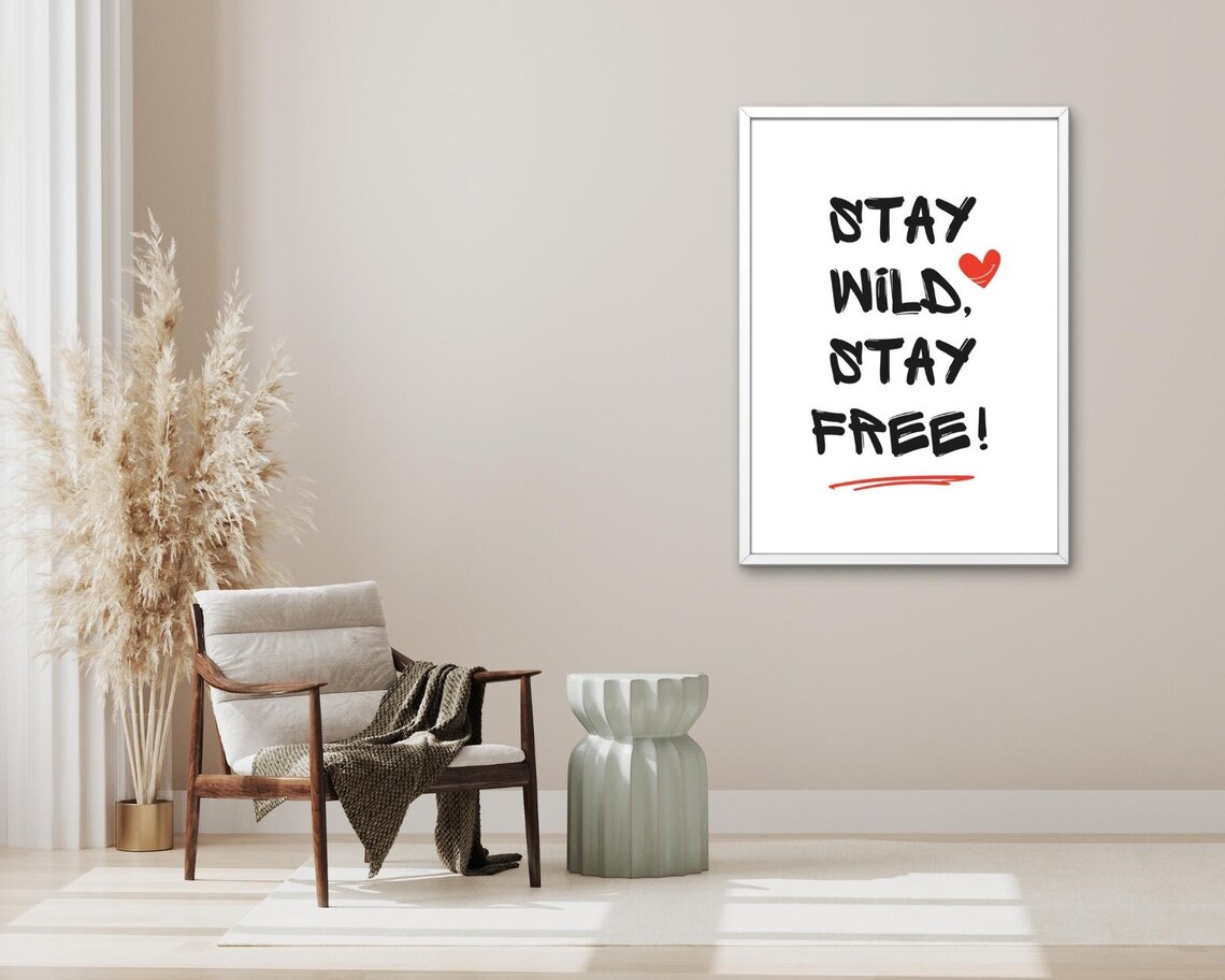 Stay Wild Stay Free Quote Brush Lettering Red Heart Bohemian Poster - Image 3