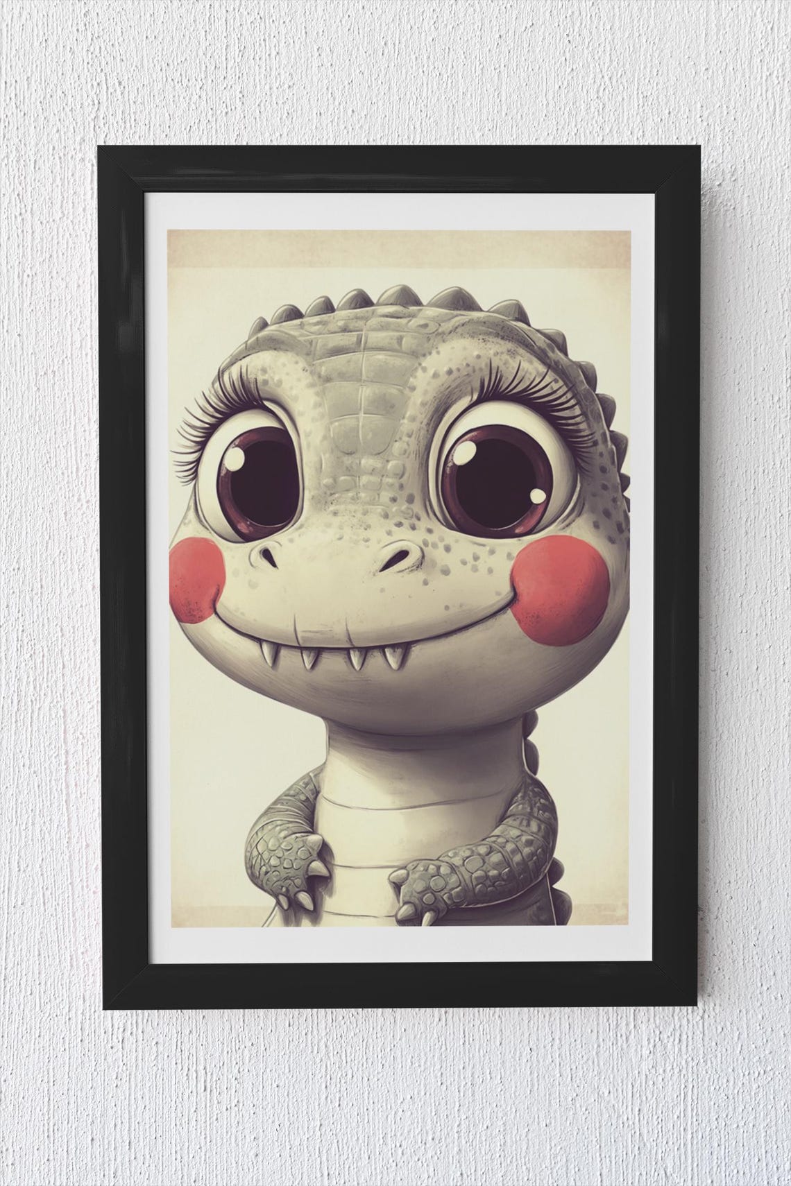 Cute Baby Dinosaur Gray Nursery Animal Illustration Kids Poster - Image 4