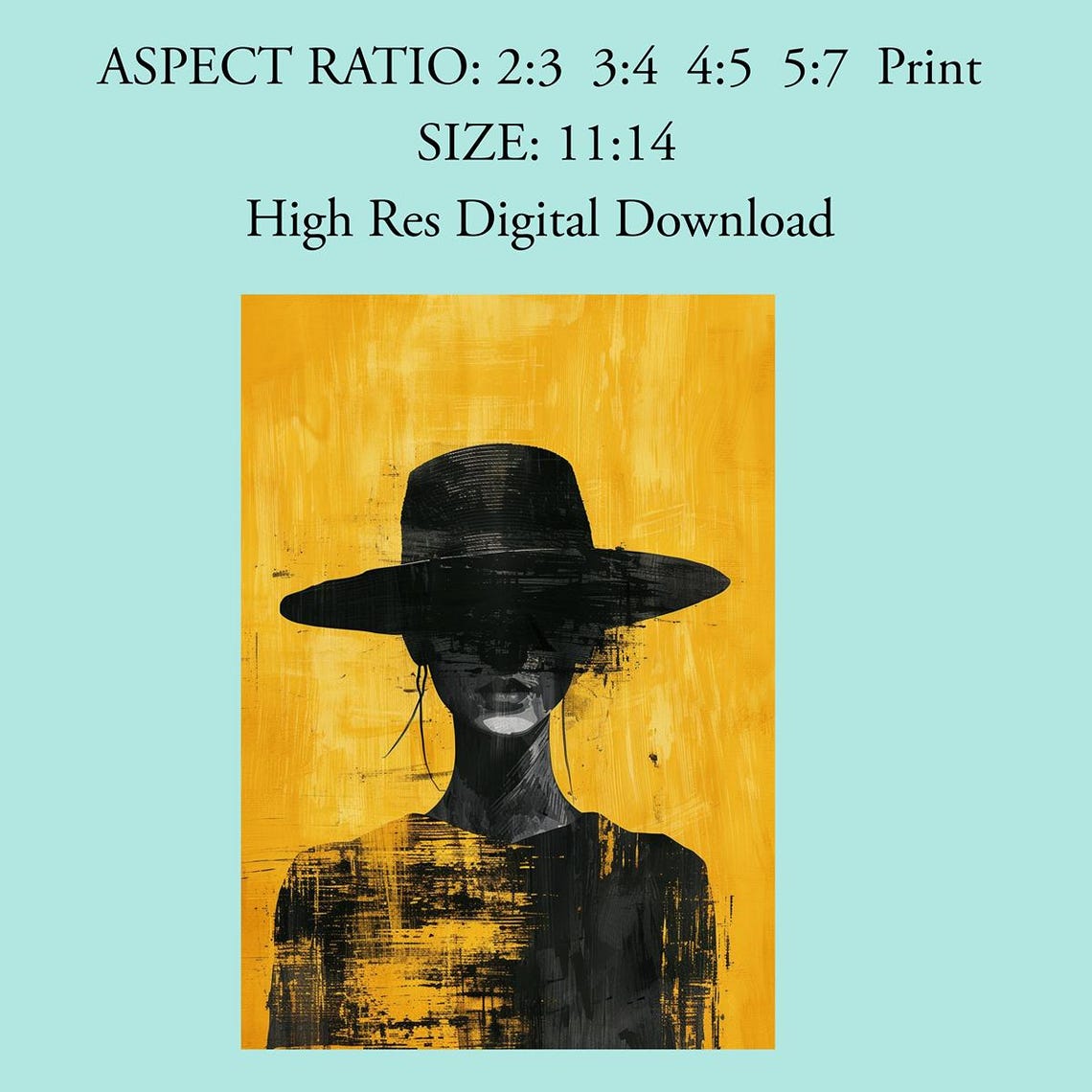 Abstract Black And Yellow Woman In Hat Modern Decor Art Poster - Image 4