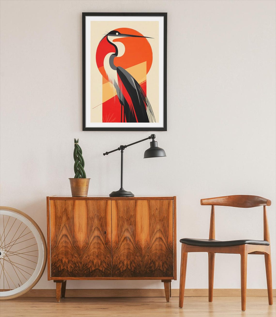 Japanese Red Crowned Crane Rising Red Sun Modern Asian Art Poster - Image 3