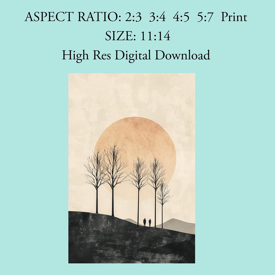 Minimalist Sunset Wall Art Print Silhouette Landscape Poster Modern Home Decor Peach Sun Art Serene Nature Decor - Image 4